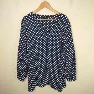 Talbots Polka Dot Top Navy White Ruffled Sleeve